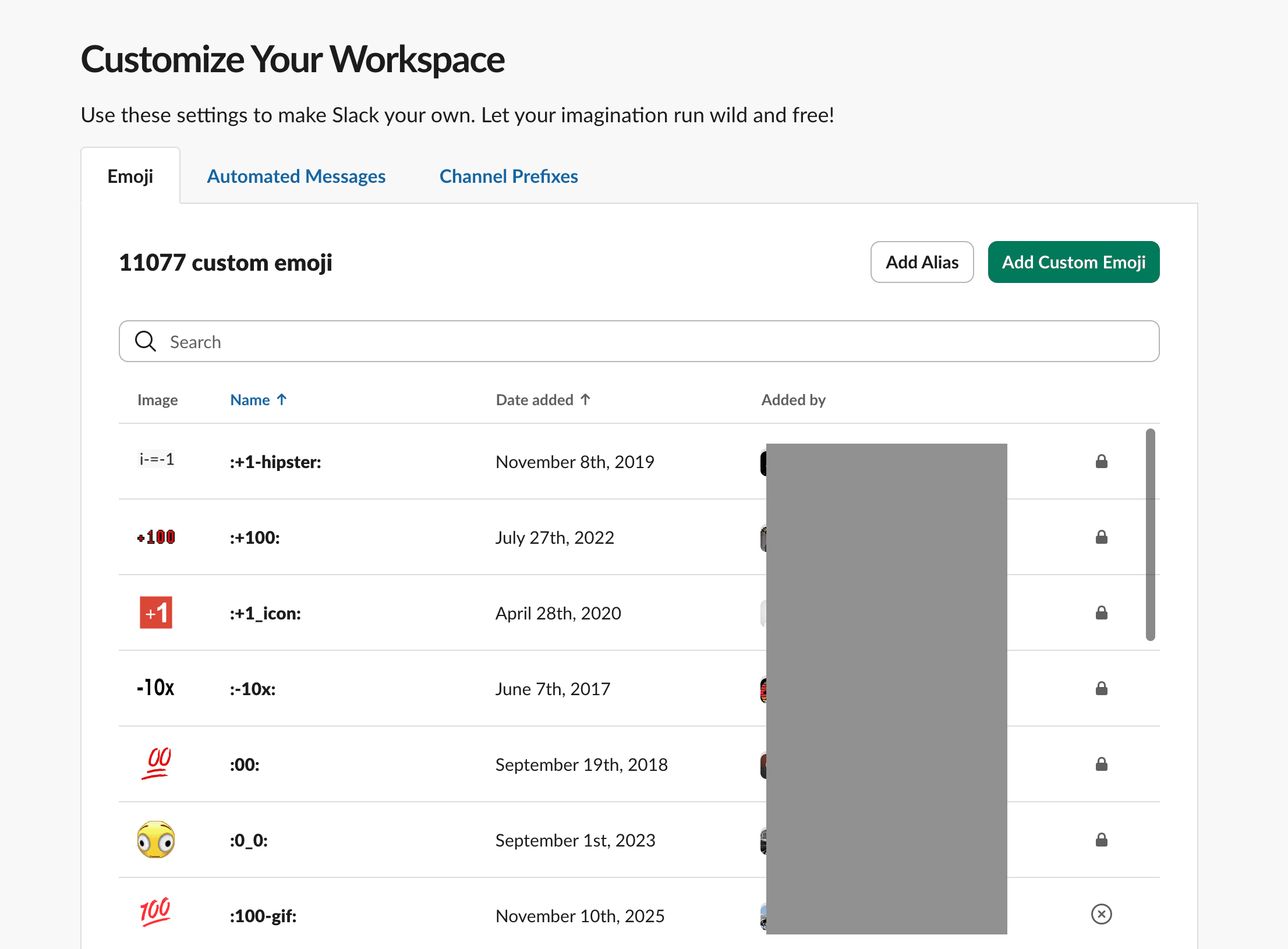Slack custom emoji menu with Add Emoji button highlighted